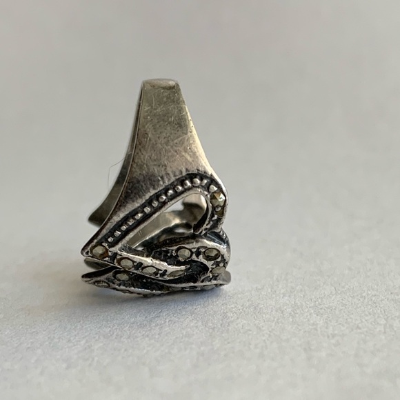 New vintage 4 hearts marcasite silver cocktail ring - Picture 6 of 13